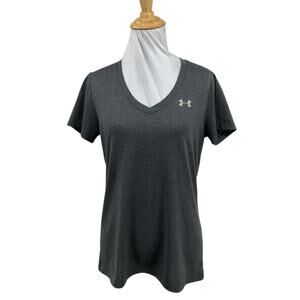 Under Armour T Shirt Womens S Small Graphite HeatGear Loose Tech V Neck Training